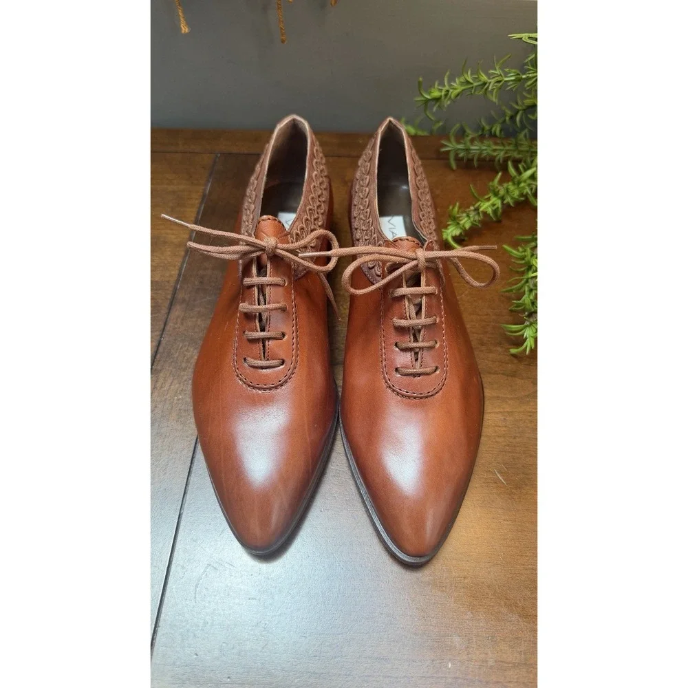 Via Spiga Womens Leather Dress Shoes Brown Pointed Toe Made in Italy-luxury 6.5